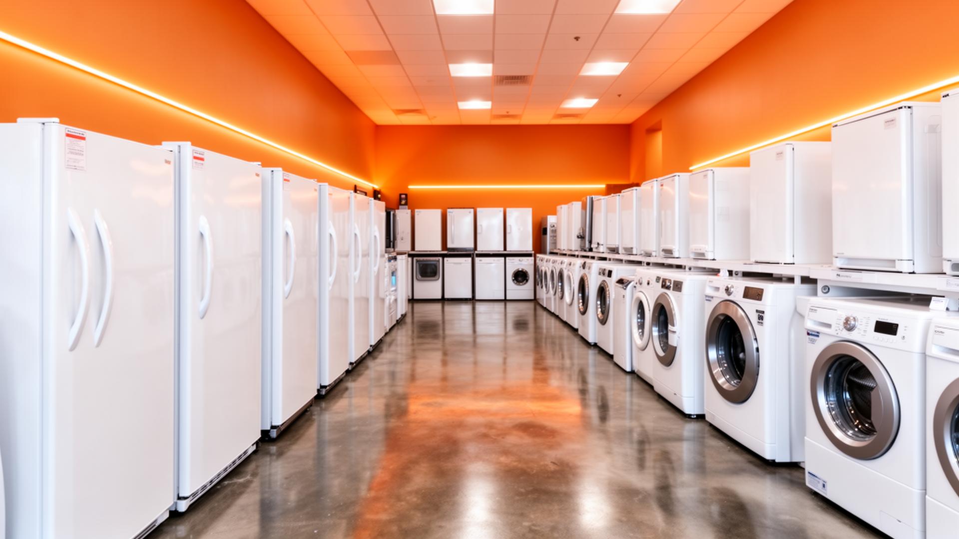 Genius Appliances USA showroom in Kissimmee, Florida featuring refurbished refrigerators and washing machines